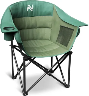 NAIZEA Oversized Padded Camping Chair, Outdoor Folding Chair, Portable Heavy Duty Arm Chairs with Side Pockets, Cup Holder for Beach, Lawn, Picnic, Fishing, Backpacking