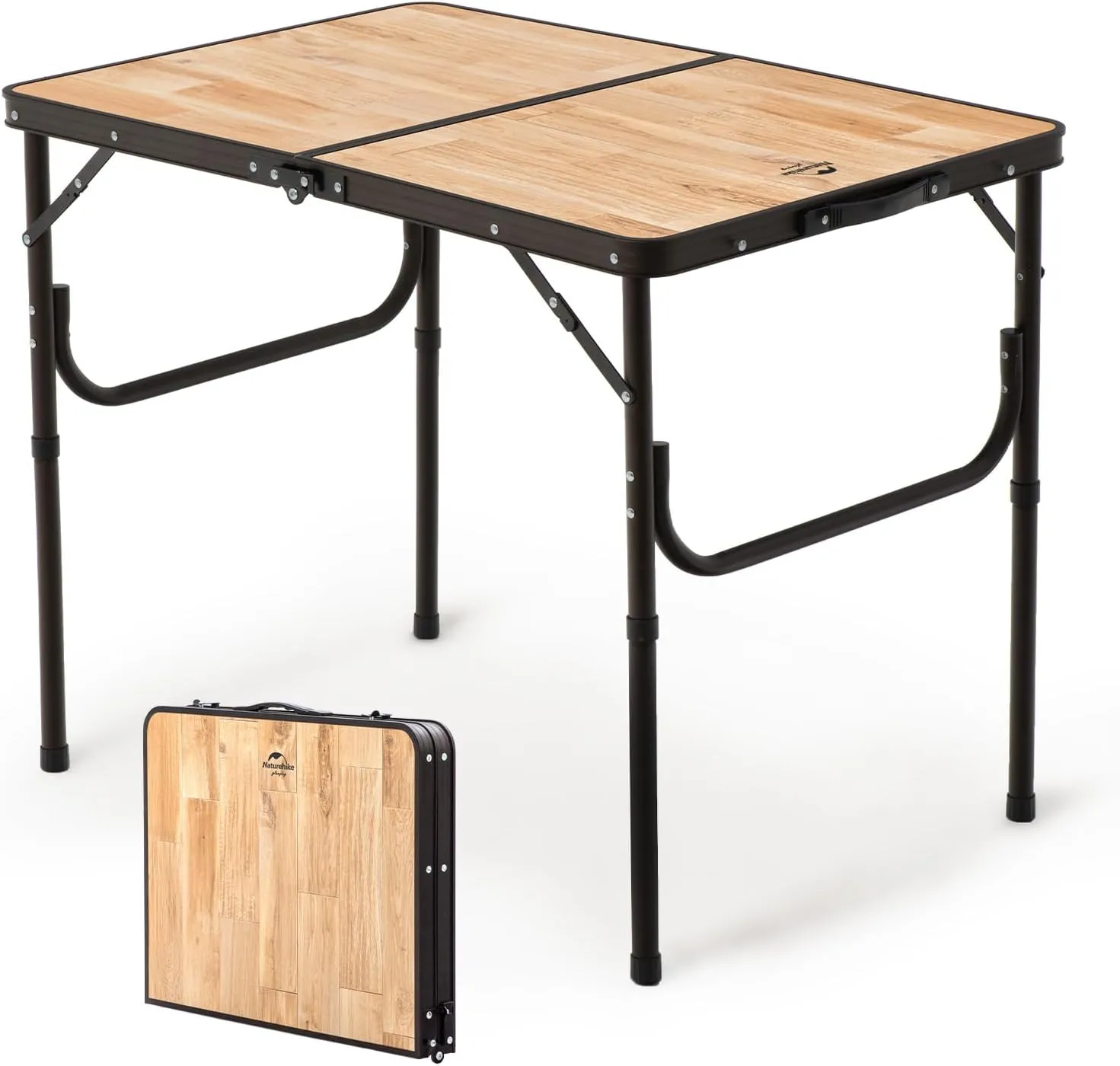 Naturehike Folding Camping Table, Portable Tables with Adjustable Legs, 35.4×23.6×14.6 Inch Foldable Camp Pinic Tables with Carry Bag for Outdoor Camping, BBQ, Travel - Large Wooden