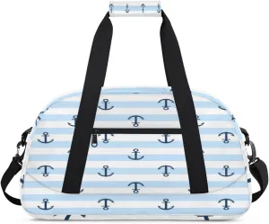Nautical Anchor Gym Duffel Bag for Men Women Stripe Pattern Sports Tote Bag with Adjustable Shoulder Strap for Dance Gymnastics Traveling Outdoor Camping Overnight Stay