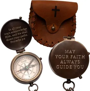 nauticalshoppee Engraved Antique Brass Compass – Handmade Religious Baptism Gift for Christian, Catholic, Christening, First Communion, Confirmation – Keepsake for Men