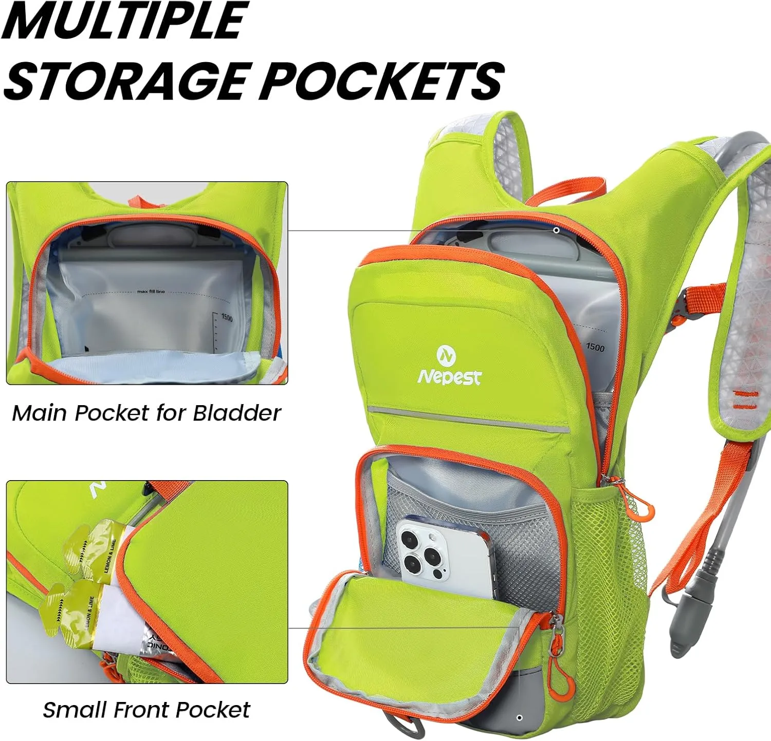 Nepest Kids Hydration Backpack, Mini Water Backpack with 1.5L Water Bladder for Hiking Cycling Running