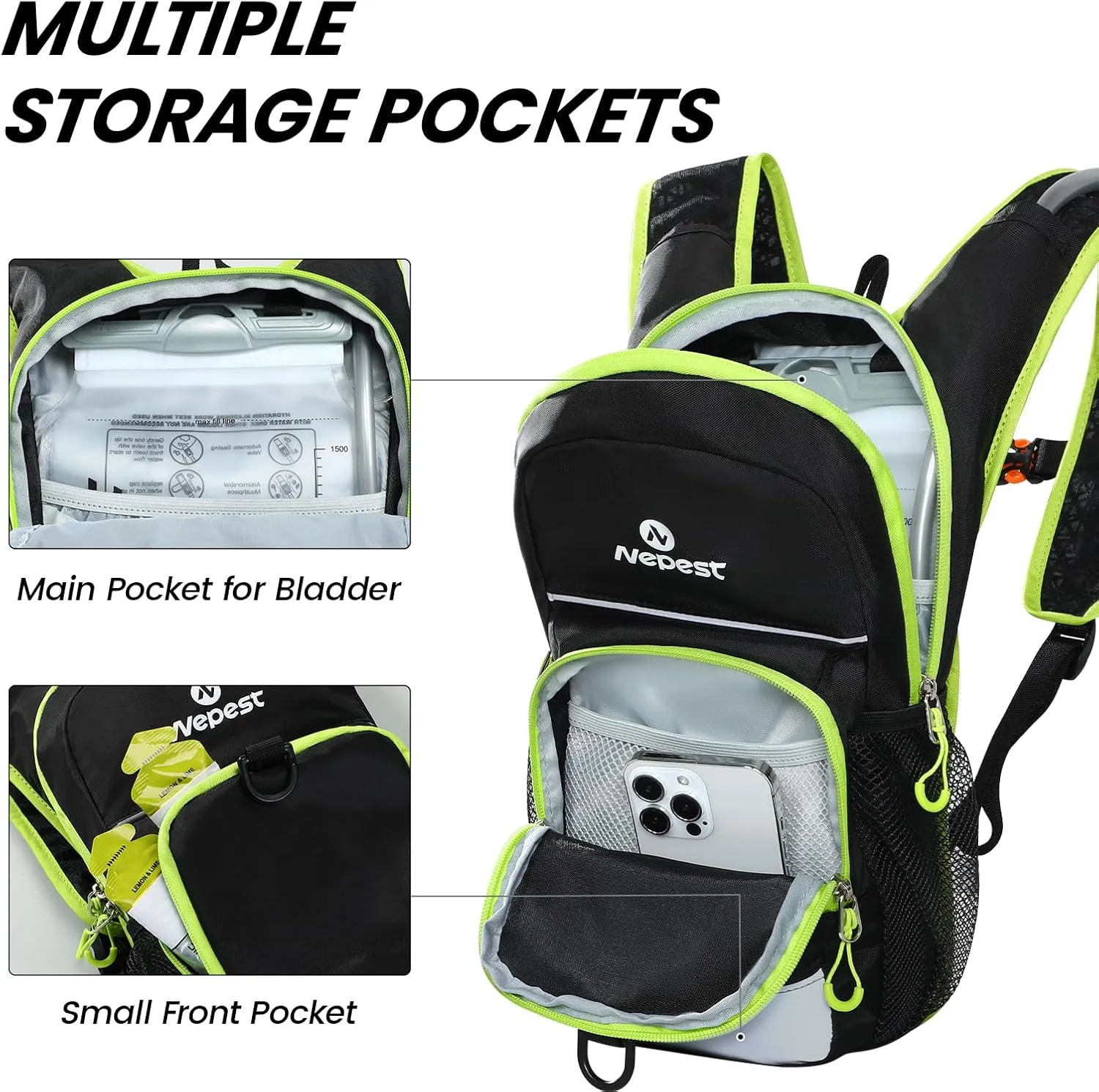Nepest Kids Hydration Backpack, Mini Water Backpack with 1.5L Water Bladder for Hiking Cycling Running