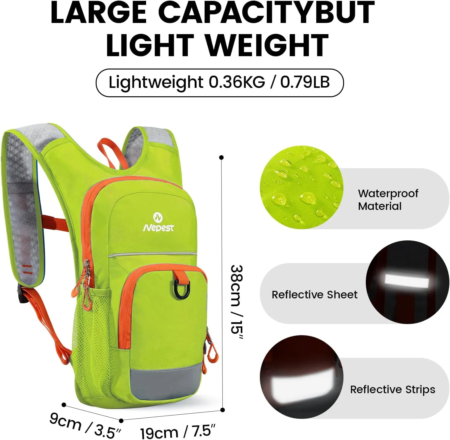 Nepest Kids Hydration Backpack, Mini Water Backpack with 1.5L Water Bladder for Hiking Cycling Running