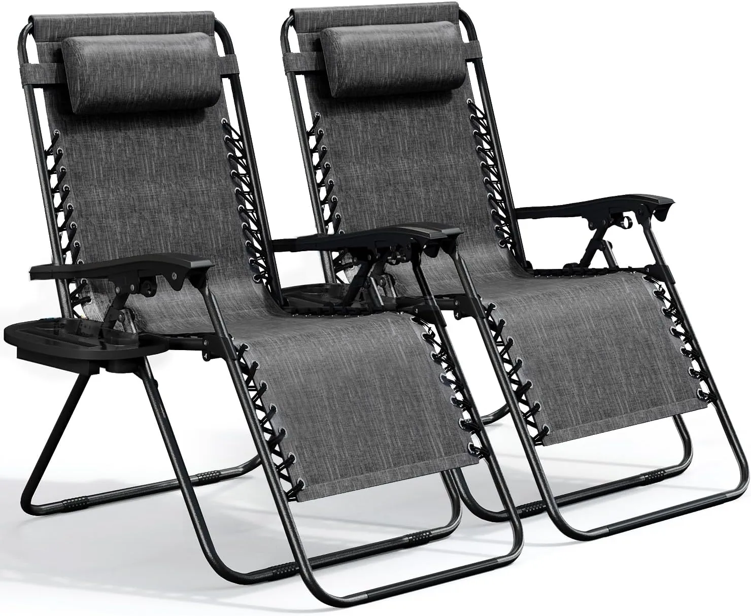 Nestl Zero Gravity Chairs Set of 2, Patio Lounge Chair Outdoor with Pillows & Cup Holder Trays, Adjustable Steel Mesh Reclining Camping Chair, Folding Patio Lawn Chair for Deck, Beach, Yard - Grey