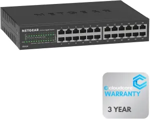 NETGEAR GS324 24-Port Gigabit Unmanaged Switch | 𝐏𝐥𝐮𝐠-𝐚𝐧𝐝-𝐏𝐥𝐚𝐲 𝐂𝐨𝐧𝐧𝐞𝐜𝐭𝐢𝐯𝐢𝐭𝐲 | Desktop, Rack-Mountable, Wall-Mountable | Cloud Care's 3 Year Warranty SupportPlus Included