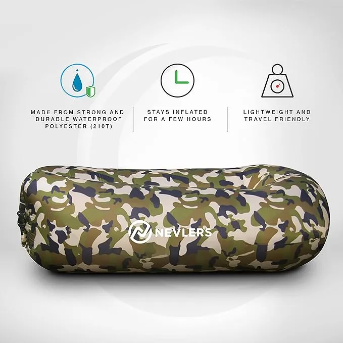 Nevlers 2 Pack Inflatable Loungers Air Sofa Couch | Perfect for Beach Chair Camping Chairs or Portable Hammock |Travel Bag Pouch, Pegs & 3 Pockets| Movie Seating & Camping Accessories Blow Up Lounger