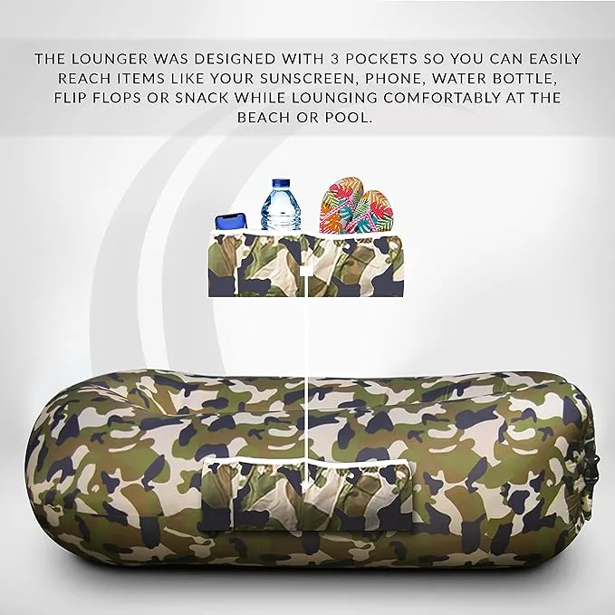 Nevlers 2 Pack Inflatable Loungers Air Sofa Couch | Perfect for Beach Chair Camping Chairs or Portable Hammock |Travel Bag Pouch, Pegs & 3 Pockets| Movie Seating & Camping Accessories Blow Up Lounger