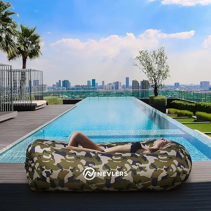 Nevlers 2 Pack Inflatable Loungers Air Sofa Couch | Perfect for Beach Chair Camping Chairs or Portable Hammock |Travel Bag Pouch, Pegs & 3 Pockets| Movie Seating & Camping Accessories Blow Up Lounger