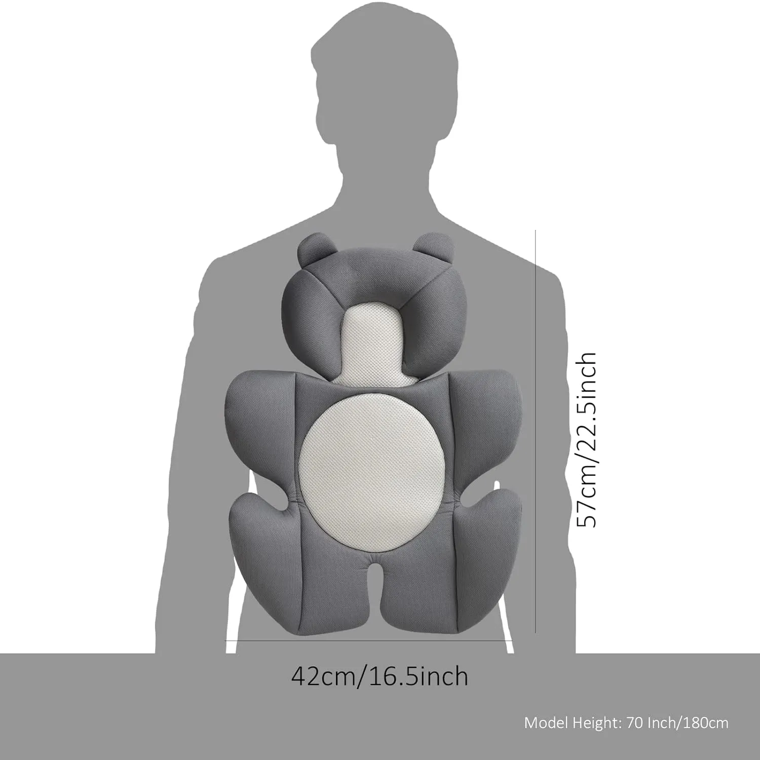 Newborn Baby Support Cushion Infant Insert 3D Mesh Breathable Liner Compatible with Stroller, Car seat, High Chair Etc (Grey Bear)