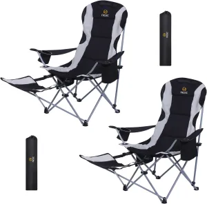 Nice C Camping Chairs, Portable Camping Chairs, Folding Camping Chair, Detachable Foot-Rest, Padded Cushion, Side-Pocket and Carry Bag (Camping Chair with Footrest 2-Pack, Black)