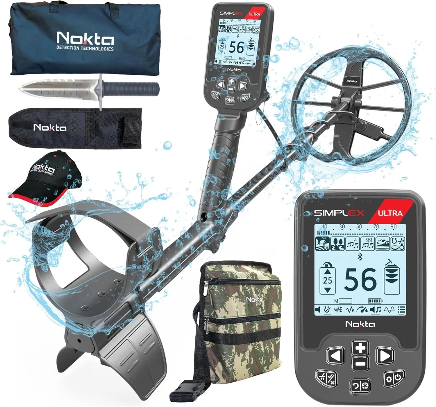 Nokta Simplex Ultra Metal Detector Kit Serious Beginner Pack (Digger,Carrying Case,Cap) Professional Metal Detector Set for Adults Waterproof with Carbon Fiber Shaft and 11” Search Coil