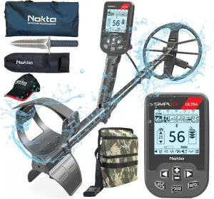 Nokta Simplex Ultra Metal Detector Kit Serious Beginner Pack (Digger,Carrying Case,Cap) Professional Metal Detector Set for Adults Waterproof with Carbon Fiber Shaft and 11” Search Coil