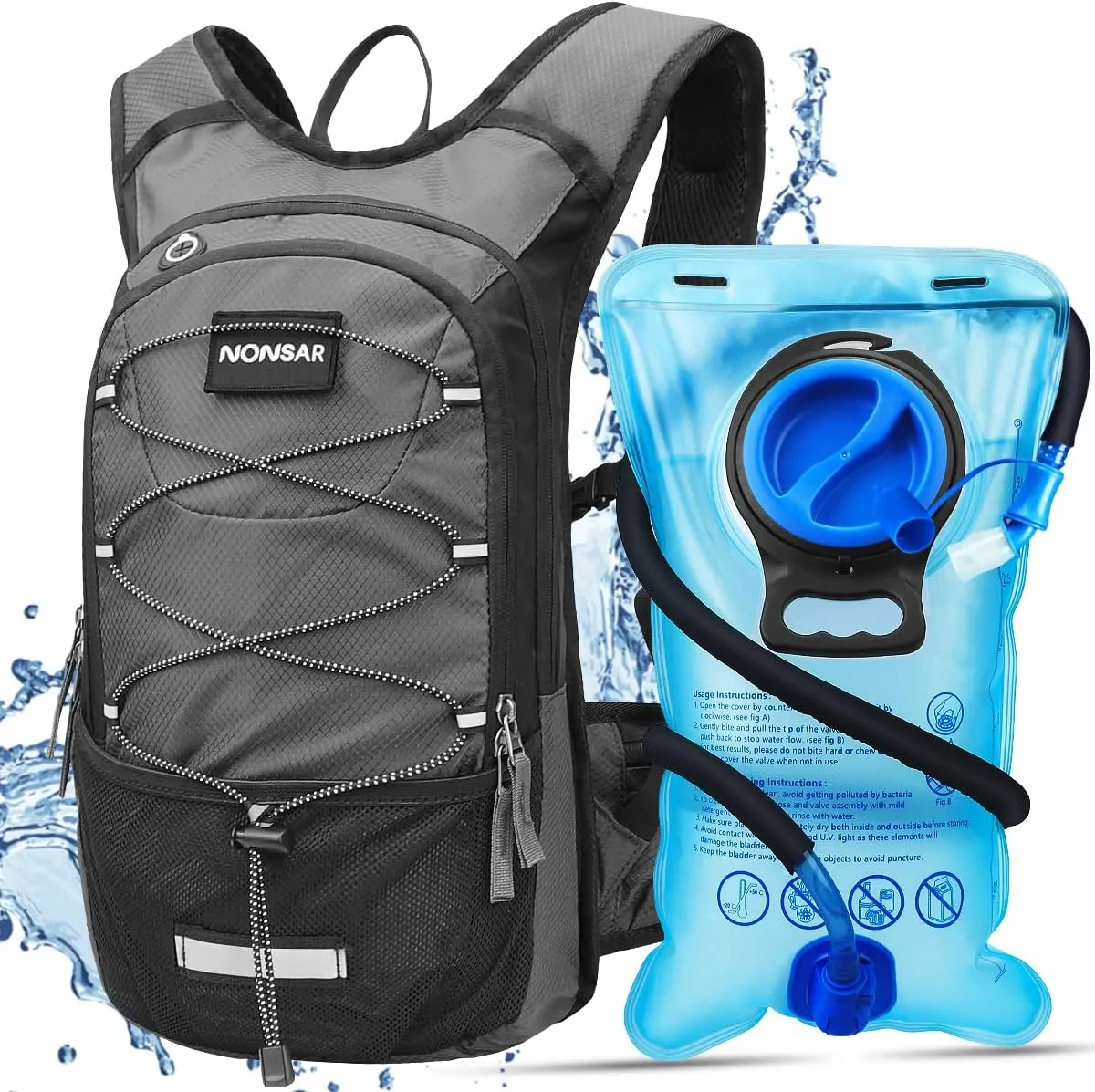 NONSAR Hydration Backpack, Hiking Backpack with 3L Water Bladder, Lightweight Insulation Hydration Pack, Water Backpack for Hiking, Cycling, Running, Festival, Camping for Men Women