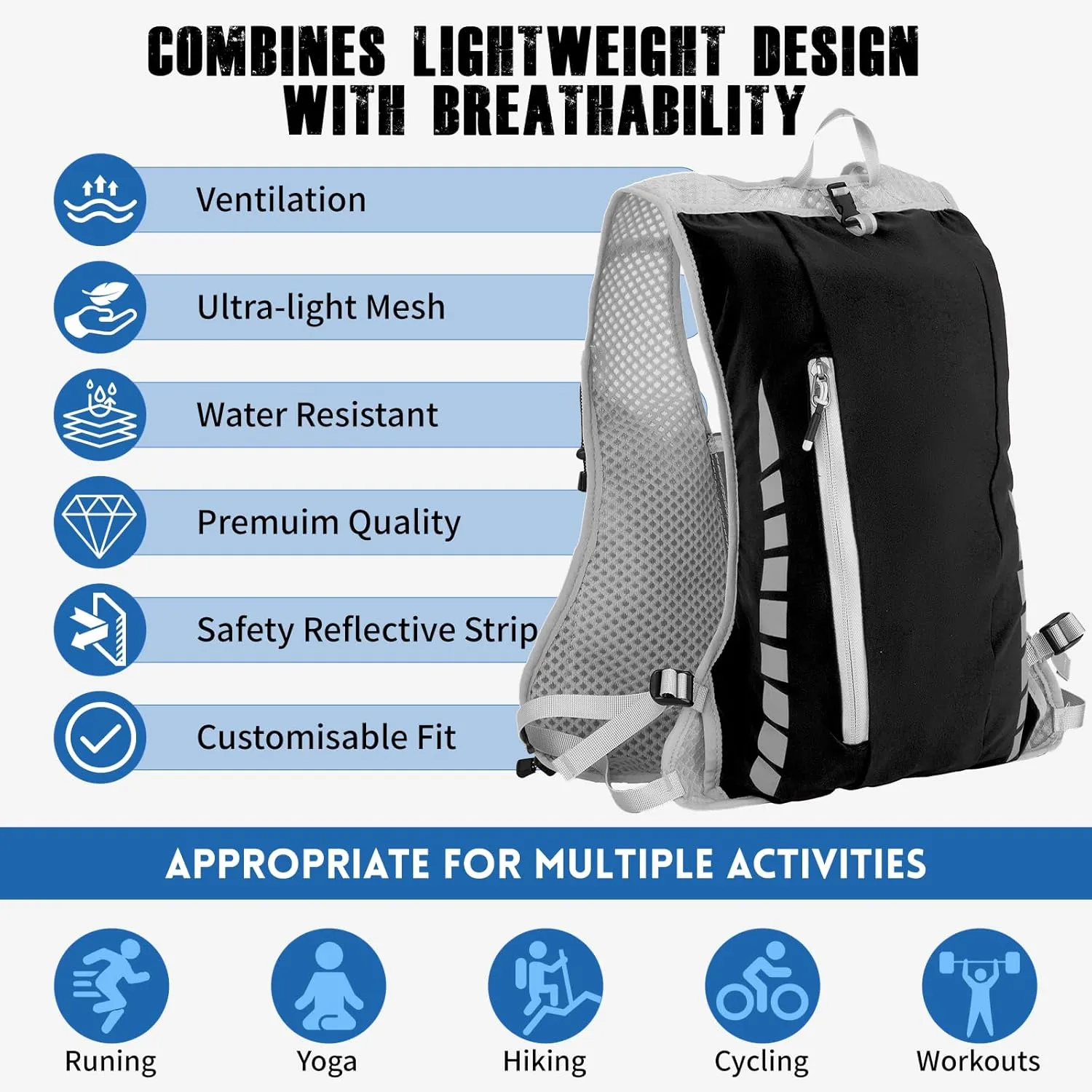 NONSAR Running Vest Backpack 7L, Running Vest for Men Women, Lightweight Pack with 500ml Soft Flask, Adjustable Chest Straps and Reflective Running Hydration Vest for Running Hiking Cycling Camping