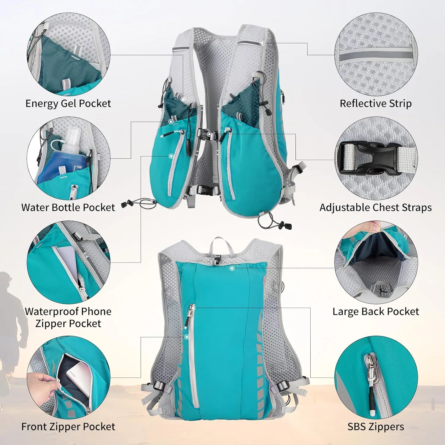 NONSAR Running Vest Backpack 7L, Running Vest for Men Women, Lightweight Pack with 500ml Soft Flask, Adjustable Chest Straps and Reflective Running Hydration Vest for Running Hiking Cycling Camping