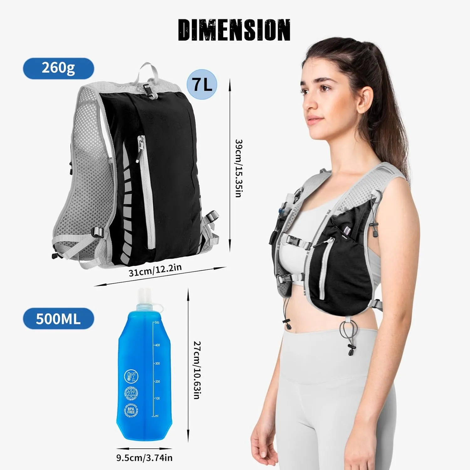 NONSAR Running Vest Backpack 7L, Running Vest for Men Women, Lightweight Pack with 500ml Soft Flask, Adjustable Chest Straps and Reflective Running Hydration Vest for Running Hiking Cycling Camping