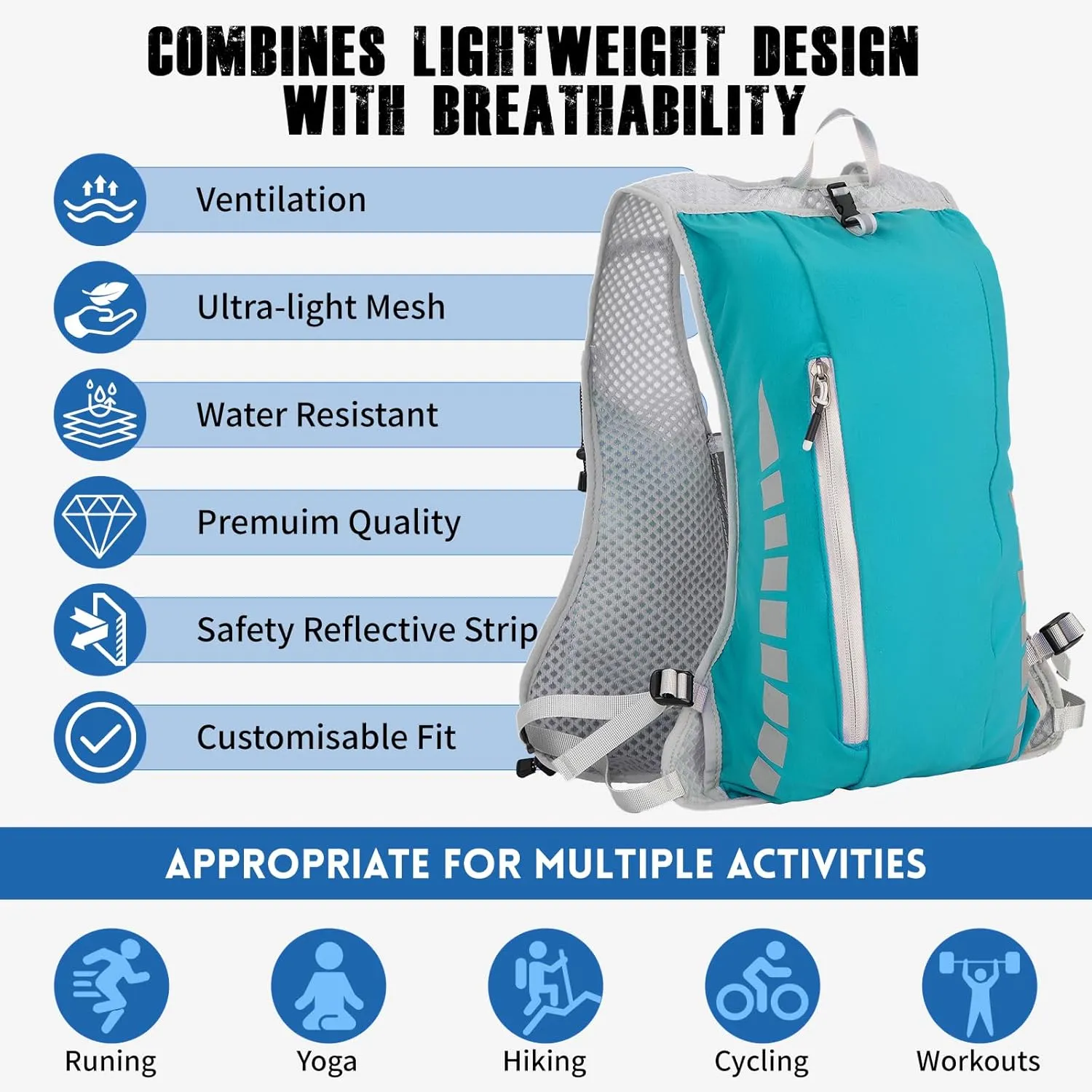 NONSAR Running Vest Backpack 7L, Running Vest for Men Women, Lightweight Pack with 500ml Soft Flask, Adjustable Chest Straps and Reflective Running Hydration Vest for Running Hiking Cycling Camping