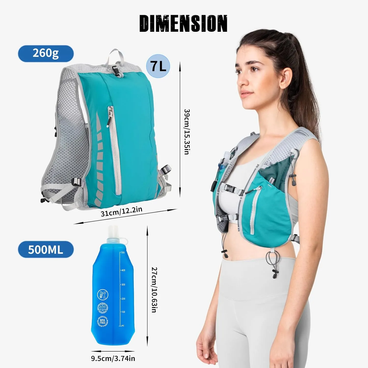 NONSAR Running Vest Backpack 7L, Running Vest for Men Women, Lightweight Pack with 500ml Soft Flask, Adjustable Chest Straps and Reflective Running Hydration Vest for Running Hiking Cycling Camping