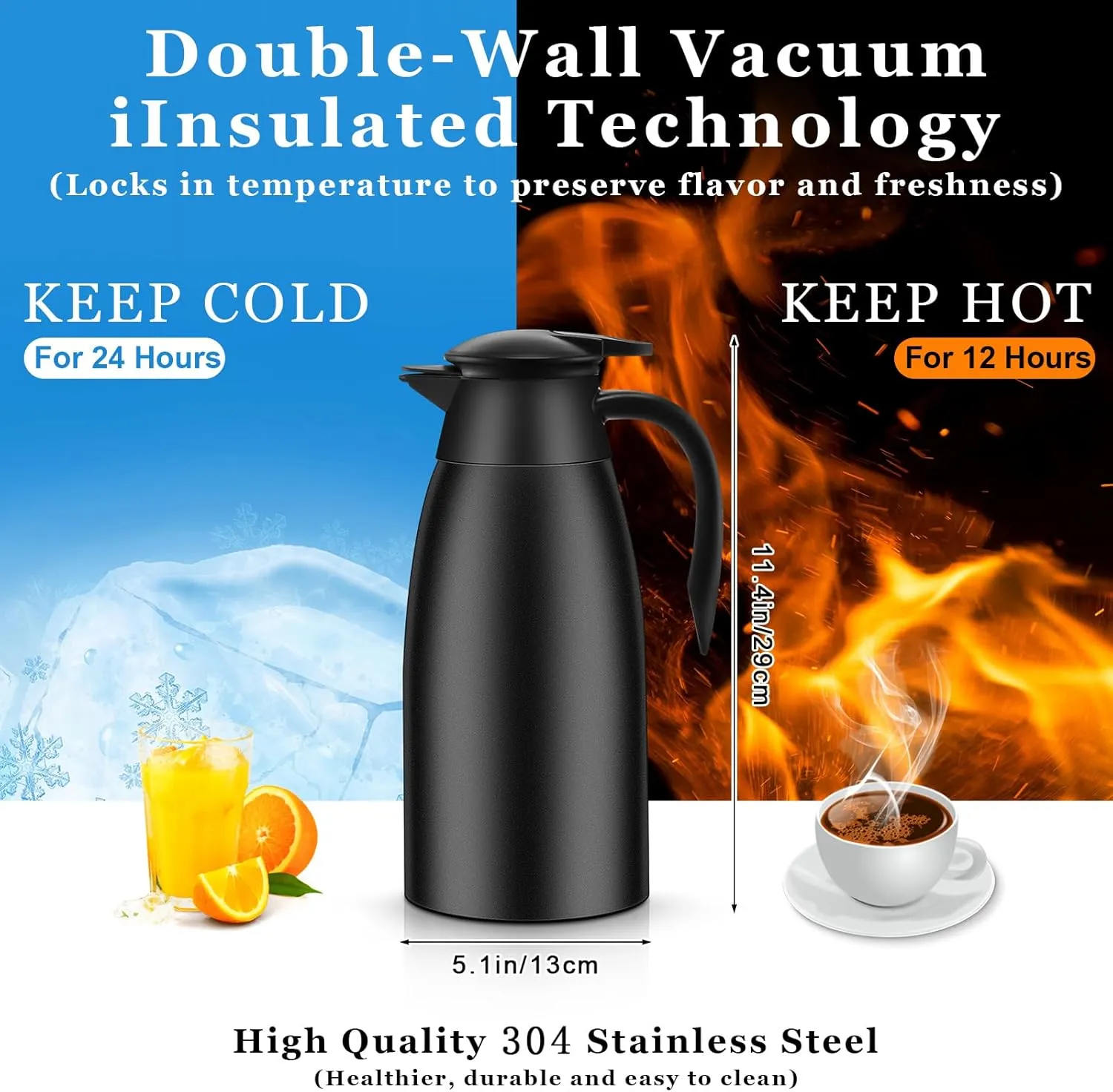 Norme 2 Pcs Thermal Coffee Carafe Insulated Stainless Steel Coffee Carafe for Hot Liquid Vacuum Thermal Pot Creamer Pitcher Dispenser with Brushes Keeping Hot Water Milk(Black)