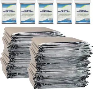 NOVAMEDIC Emergency Foil Mylar Thermal Blankets - Pack of 200, 84"x52", Individually Wrapped, Waterproof Survival Blanket for Camping, Outdoors, First Aid Kit & Travel, Lightweight & Compact, Silver