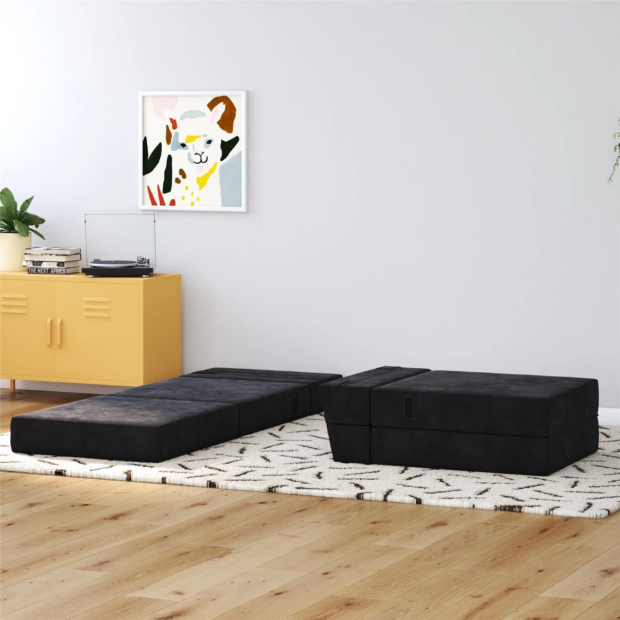 Novogratz The Flower Microfiber Modular Chair & Lounger - Black|Fauteuil modulaire et chaise longue The Flower de Novogratz en microfibre - noir