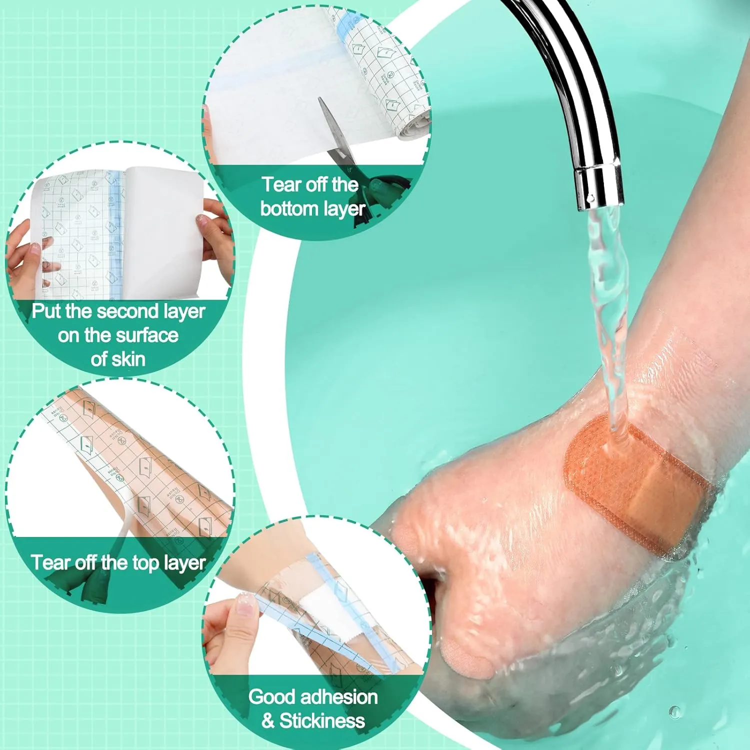 Nuanchu 9 Rolls Tattoo Aftercare Bandage Waterproof Transparent Stretch Adhesive Bandages Tape Clear Tattoo Film Wrap for Swimming, 3 Sizes(6 Inch, 8 Inch, 10 Inch Wide)