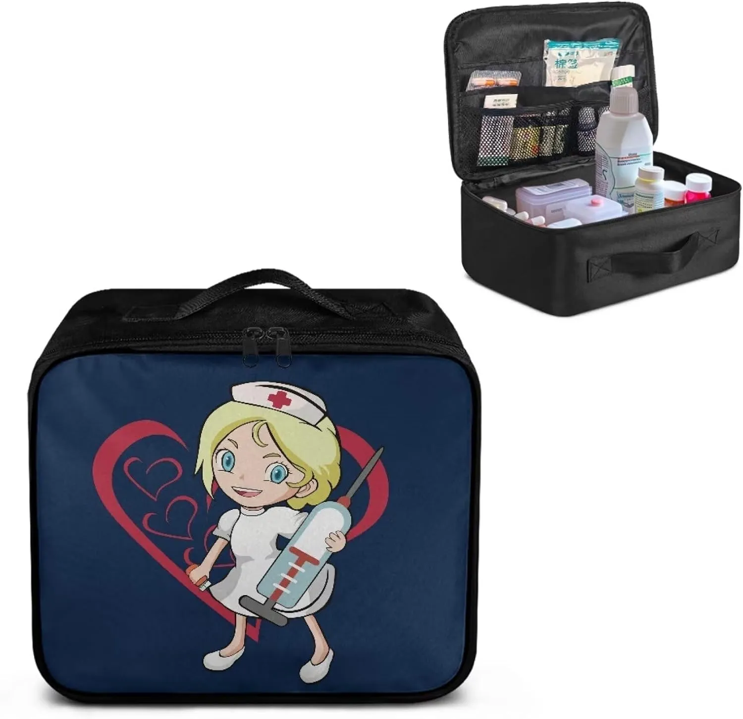 Nurse Girl First Aid Bag Cute First Aid Kit Bag Empty Medicine Bag for Home Outdoor Travel Camping Hiking Medium Empty Medical Storage Bag Portable Pouch Dark Blue