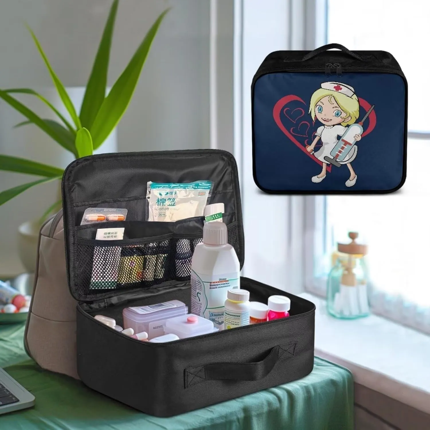 Nurse Girl First Aid Bag Cute First Aid Kit Bag Empty Medicine Bag for Home Outdoor Travel Camping Hiking Medium Empty Medical Storage Bag Portable Pouch Dark Blue