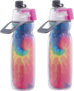 O2COOL Mist 'N Sip Misting Water Bottle 2-in-1 Mist And Sip Function With No Leak Pull Top Spout Reusable Sports Water Bottle - 20 oz (2 Pack Tie Dye)