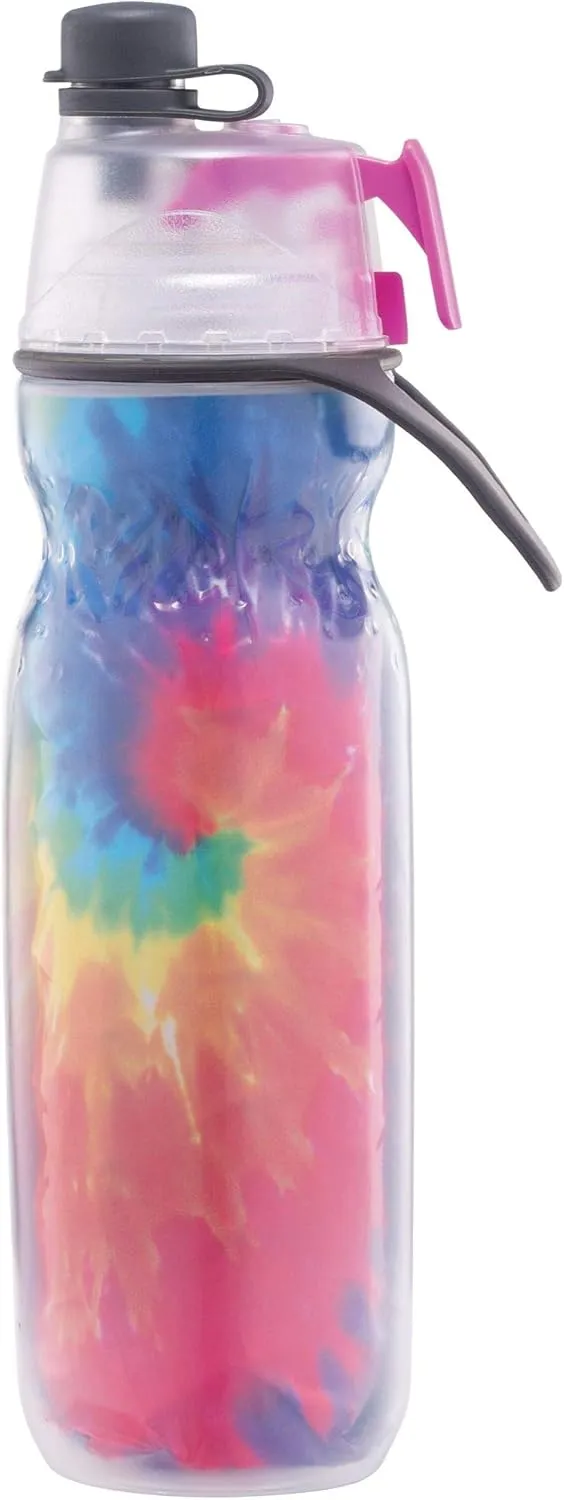 O2COOL Mist 'N Sip Misting Water Bottle 2-in-1 Mist And Sip Function With No Leak Pull Top Spout Reusable Sports Water Bottle - 20 oz (2 Pack Tie Dye)