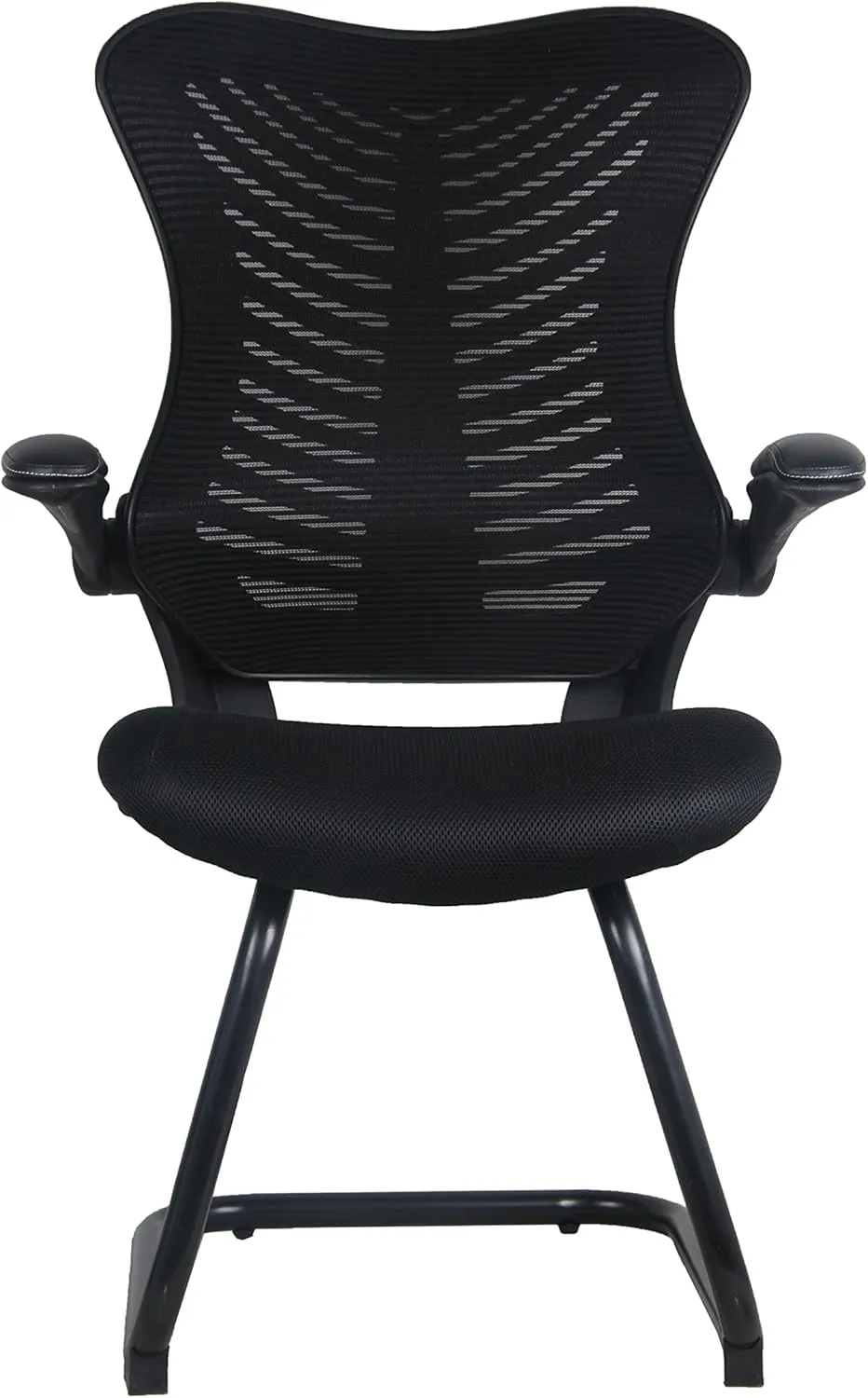 OfficeFactor Reception Guest Office Chairs with Flip Up Arms – Comfortable Mesh, Ergonomic Contour, Modern Convertible Furniture for Visitors, Meeting Groups 300 Lbs Rated (Black)