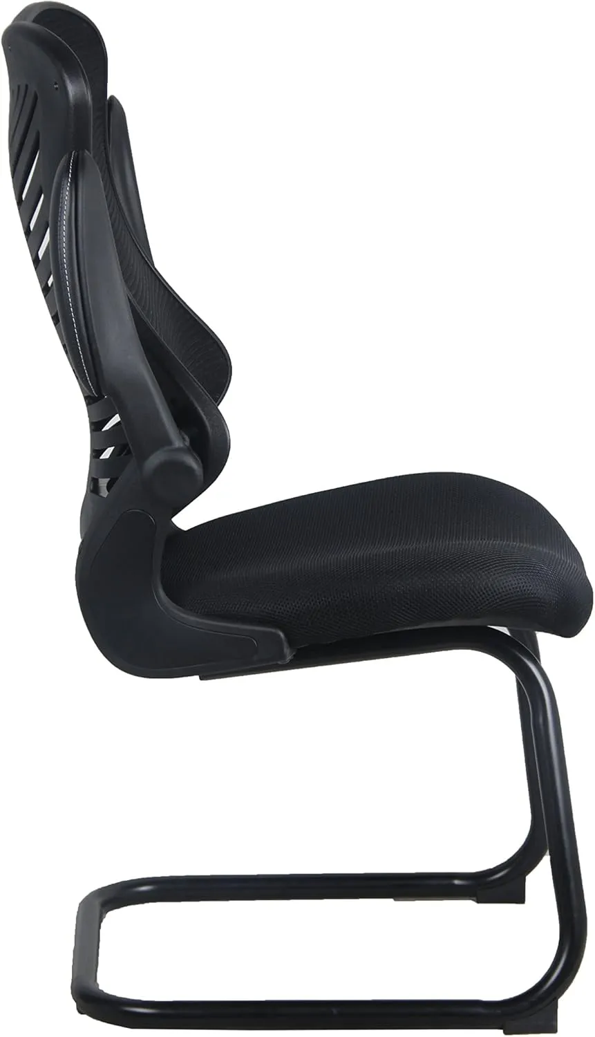 OfficeFactor Reception Guest Office Chairs with Flip Up Arms – Comfortable Mesh, Ergonomic Contour, Modern Convertible Furniture for Visitors, Meeting Groups 300 Lbs Rated (Black)