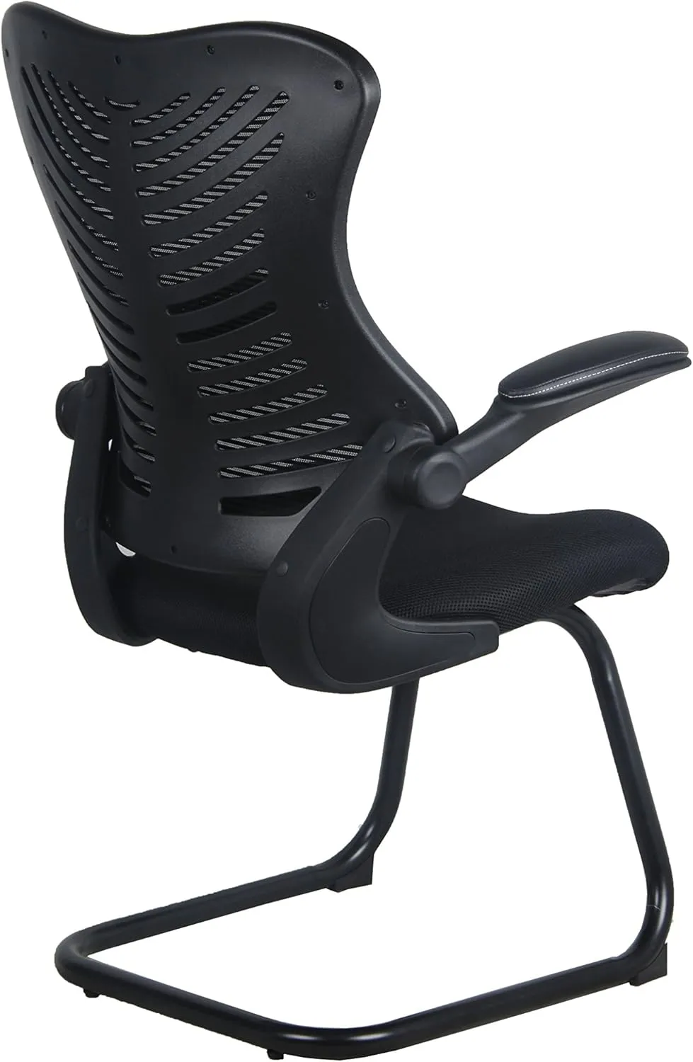 OfficeFactor Reception Guest Office Chairs with Flip Up Arms – Comfortable Mesh, Ergonomic Contour, Modern Convertible Furniture for Visitors, Meeting Groups 300 Lbs Rated (Black)