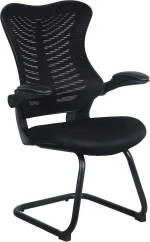 OfficeFactor Reception Guest Office Chairs with Flip Up Arms – Comfortable Mesh, Ergonomic Contour, Modern Convertible Furniture for Visitors, Meeting Groups 300 Lbs Rated (Black)