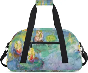 Oil Painting Lotus Gym Duffel Bag for Men Women Lotus Sports Tote Bag with Adjustable Shoulder Strap for Dance Gymnastics Traveling Outdoor Camping Overnight Stay