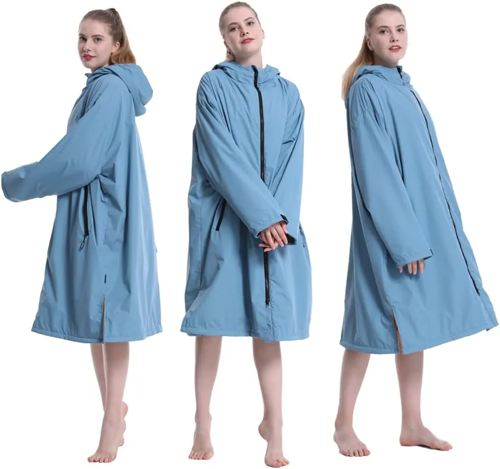Oksun Waterproof Swim Parka, Windproof Surf Poncho Warm Coat, Recycled Fabric Water Resistent Oversized Sherpa Lining Jacket