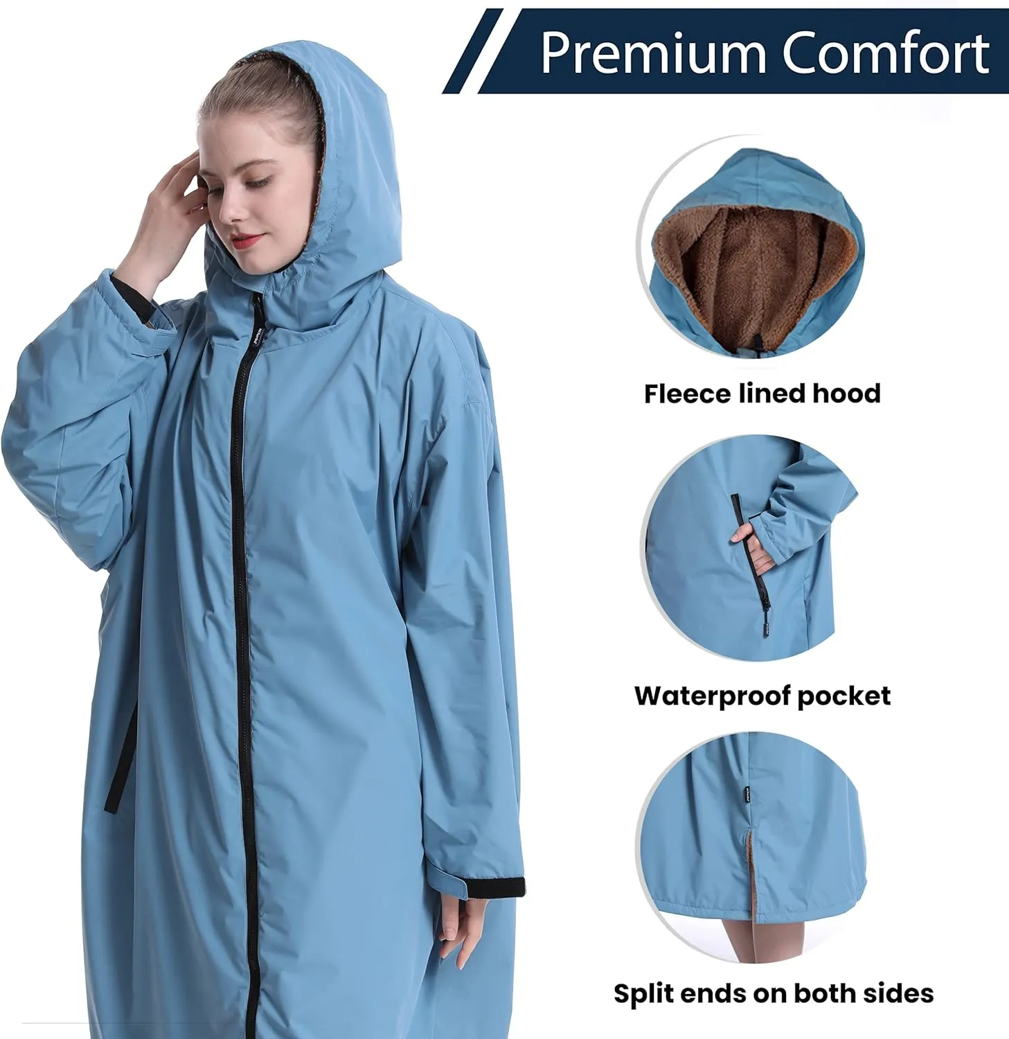 Oksun Waterproof Swim Parka, Windproof Surf Poncho Warm Coat, Recycled Fabric Water Resistent Oversized Sherpa Lining Jacket