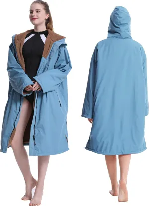 Oksun Waterproof Swim Parka, Windproof Surf Poncho Warm Coat, Recycled Fabric Water Resistent Oversized Sherpa Lining Jacket