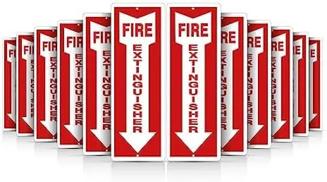 OLANZU Fire Extinguisher Signs For Business - Pack of 100 - Metal Fire Extinguisher Sign 4" x 12" Aluminum - UV Protected for Indoors & Outdoors