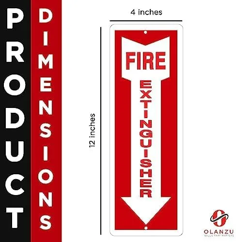 OLANZU Fire Extinguisher Signs For Business - Pack of 100 - Metal Fire Extinguisher Sign 4" x 12" Aluminum - UV Protected for Indoors & Outdoors