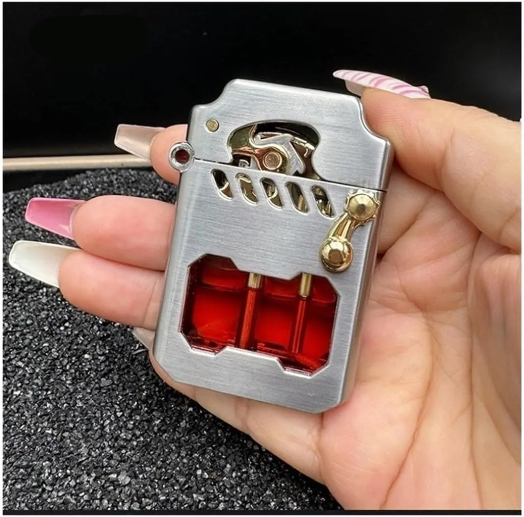 Old-Fashioned Metal Kerosene Lighter, refillable Kerosene Lighter, with Fuel Observation Window, Rocker Linkage Transmission Gear Ignition Lighter, Suitable for Wilderness, Travel, Camping (excluding