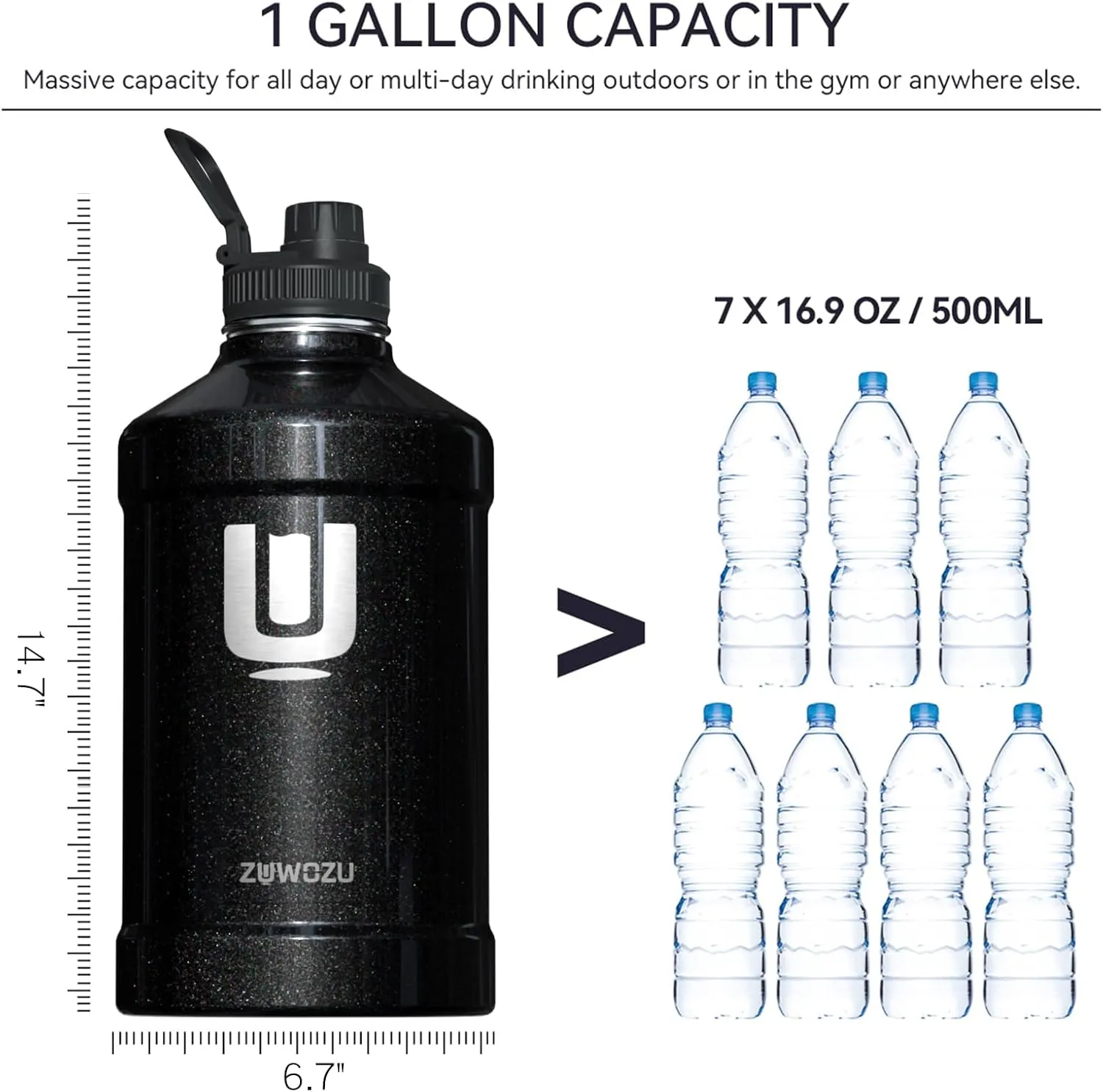 One Gallon Water Bottle Insulated, Dishwasher Safe Water Bottle Stainless Steel with Straw, Sport & Handle, 128 oz Water Jug Large Water Bottle for Camping, Traveling & Working Outside,Blabow