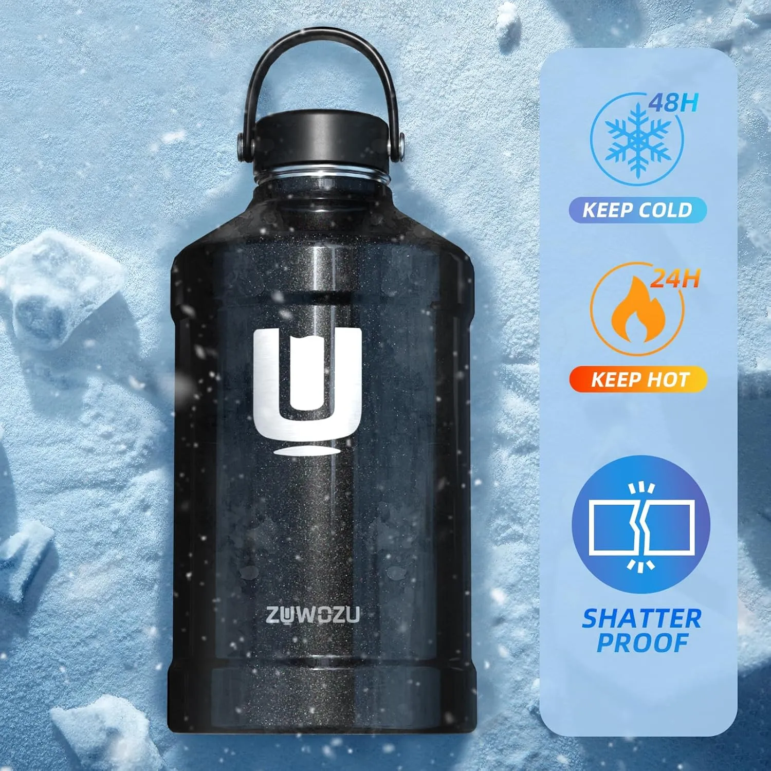 One Gallon Water Bottle Insulated, Dishwasher Safe Water Bottle Stainless Steel with Straw, Sport & Handle, 128 oz Water Jug Large Water Bottle for Camping, Traveling & Working Outside,Blabow