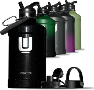 One Gallon Water Bottle Insulated, Dishwasher Safe Water Bottle Stainless Steel with Straw, Sport & Handle, 128 oz Water Jug Large Water Bottle for Camping, Traveling & Working Outside,Blabow