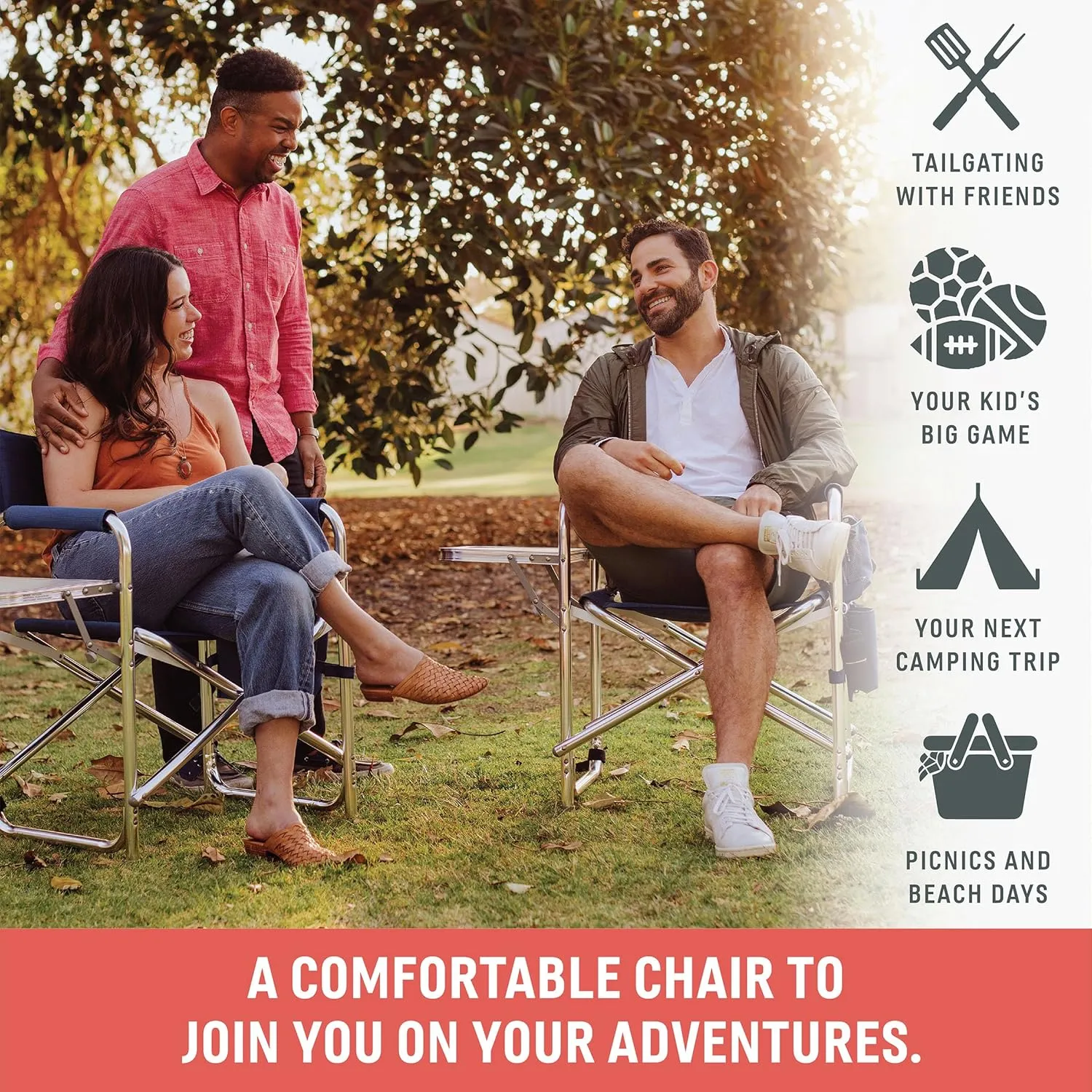 ONIVA - a Picnic Time brand - Sports Chair with Side Table, Beach Chair, Camp Chair for Adults, (Black)
