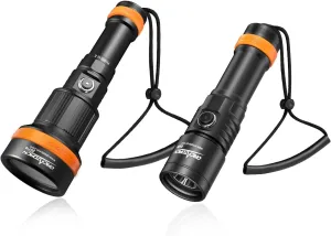 ORCATORCH ZD710 2700 Lumen Adjustable Focus (8°-76°) Zoomable Diving Flashlight & D530 Compact Dive Light 8 Degrees Narrow Beam 13000 Lumens Bundle