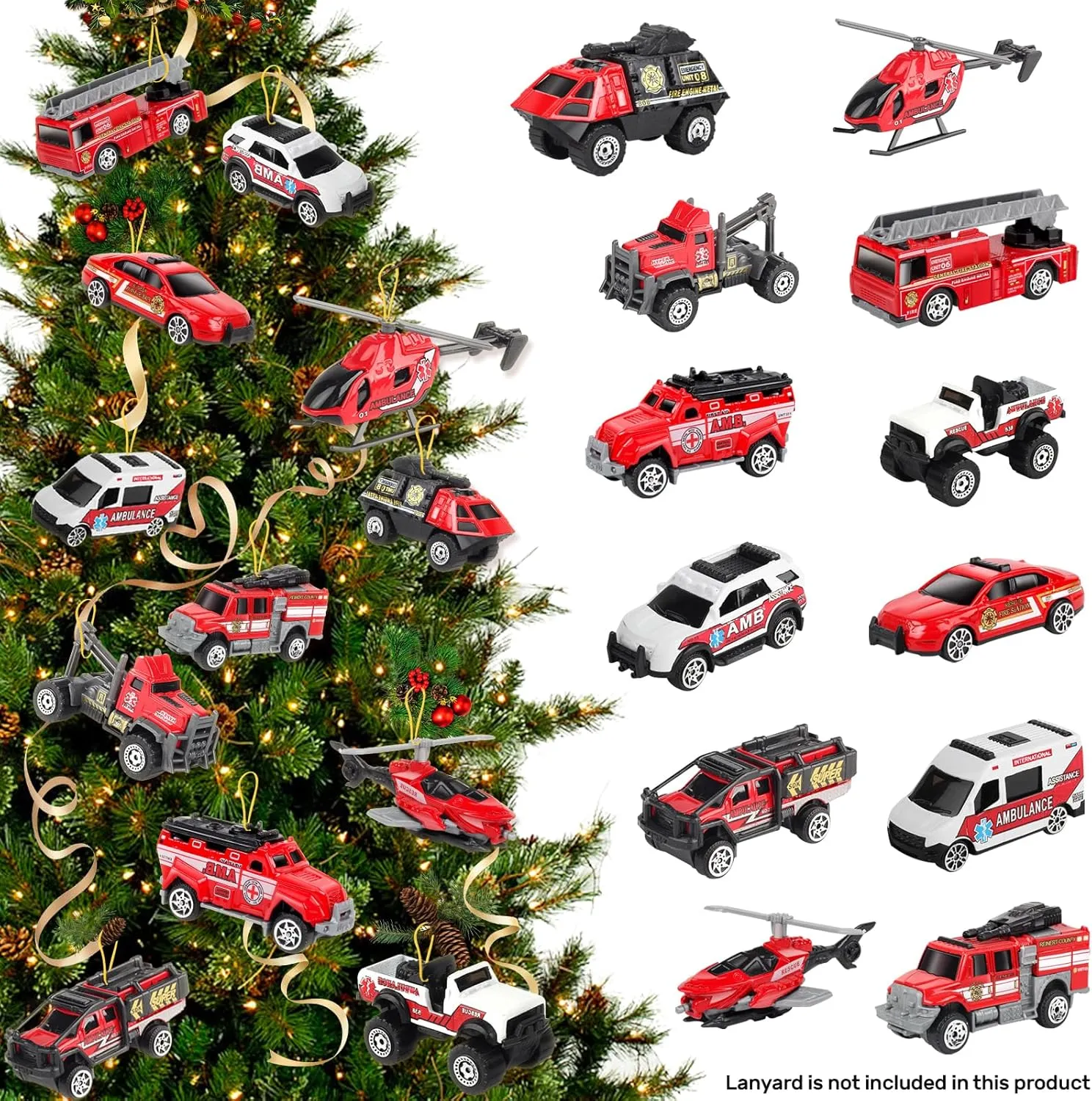 Oriate Fire Truck Vehicle Toys with Flatbed Trailer & Various Traffic Road Signs, Diecast Firetruck for 3 4 5 6 7 Year Old Boys Girls, Ambulance, Helicopter, Fire Rescue Theme Stickers