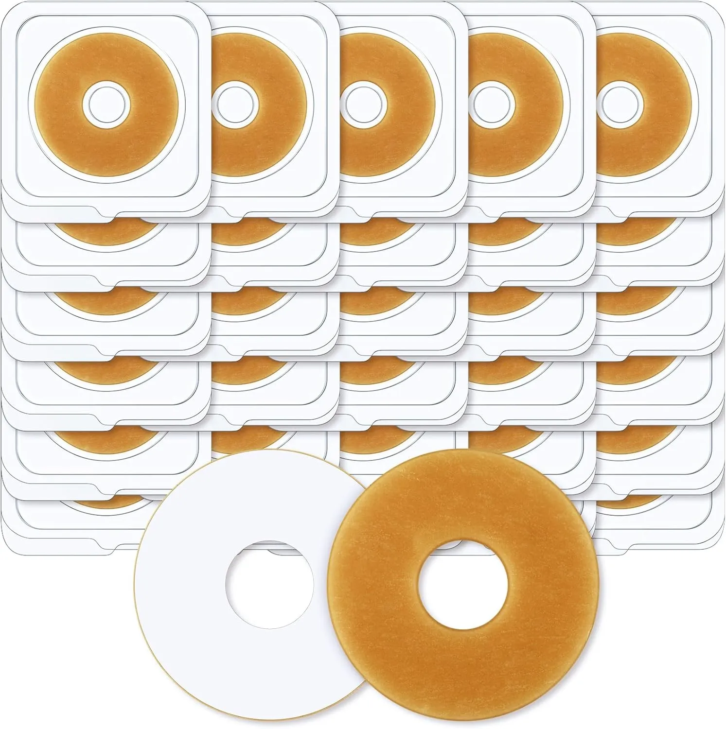 Ostomy Barrier Rings Adapt Moldable Skin Extender Outer Diameter 2 Inch(48mm)-2mm Thickness Ostomy Bag Supplies Hydrocolloid Skin Extender Rings Better Seal Skin Barrier(30 Pcs)