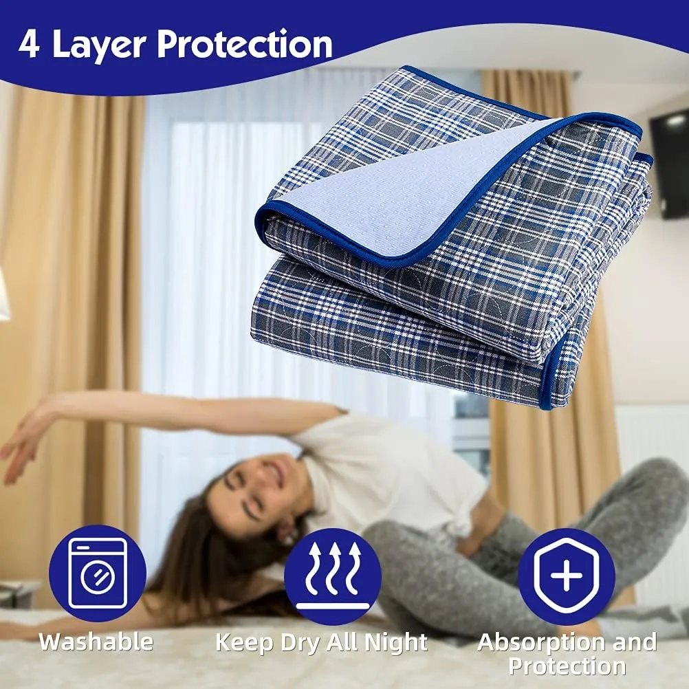 OUTCREATOR® Washable Bed Pads 34" x 54" (Pack of 2) for Incontinence Mattress Protector, Reusable Underpads for Elderly, Adults, Kids, Pets with Anti-Slip Bottom (Light Blue Plaid)