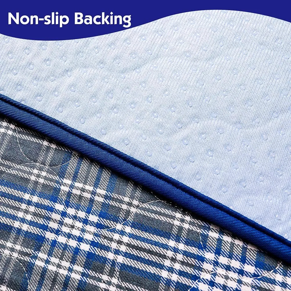 OUTCREATOR® Washable Bed Pads 34" x 54" (Pack of 2) for Incontinence Mattress Protector, Reusable Underpads for Elderly, Adults, Kids, Pets with Anti-Slip Bottom (Light Blue Plaid)
